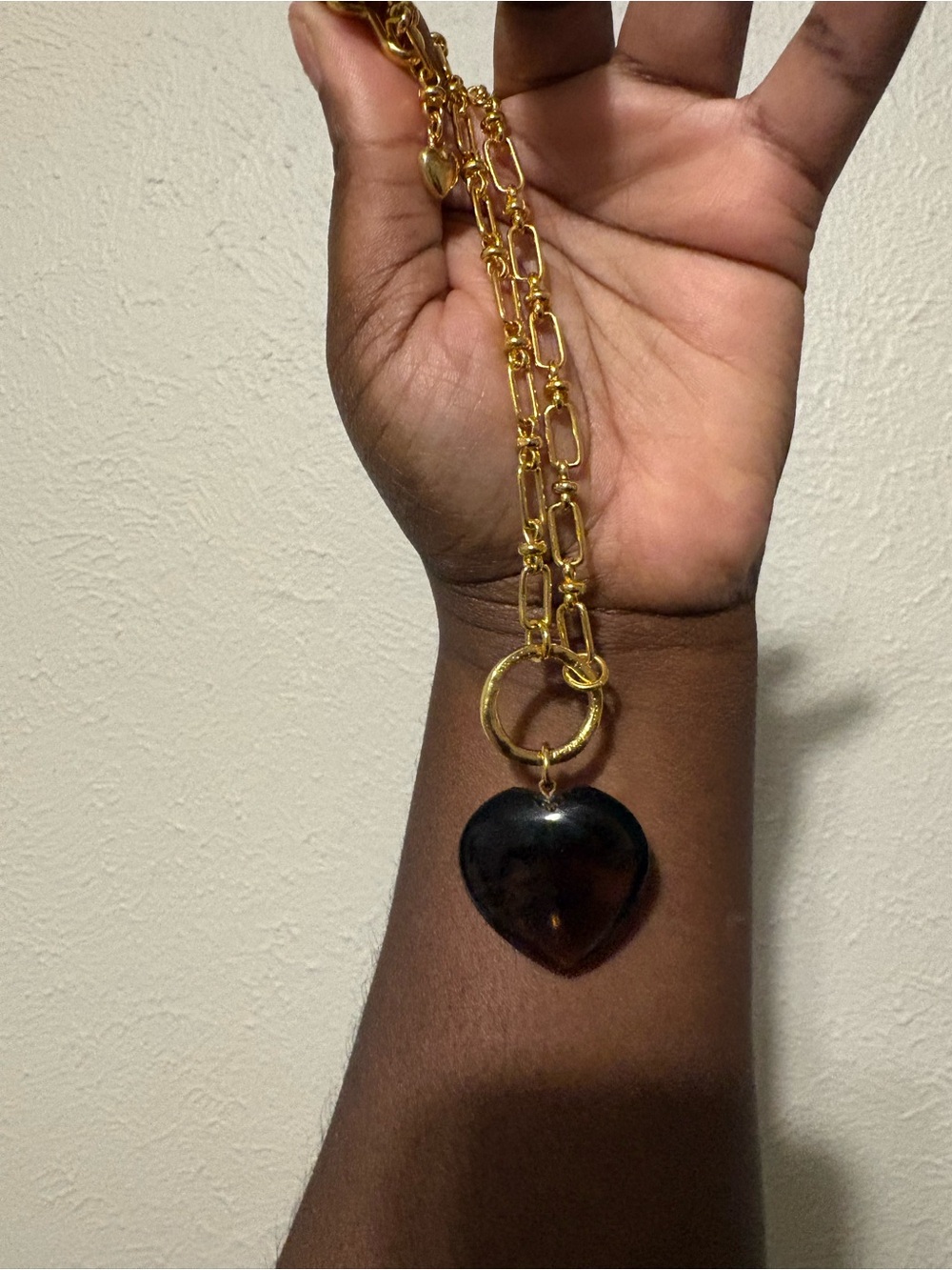 Brinker + Eliza Gold Chain Necklace with Black Heart Charm